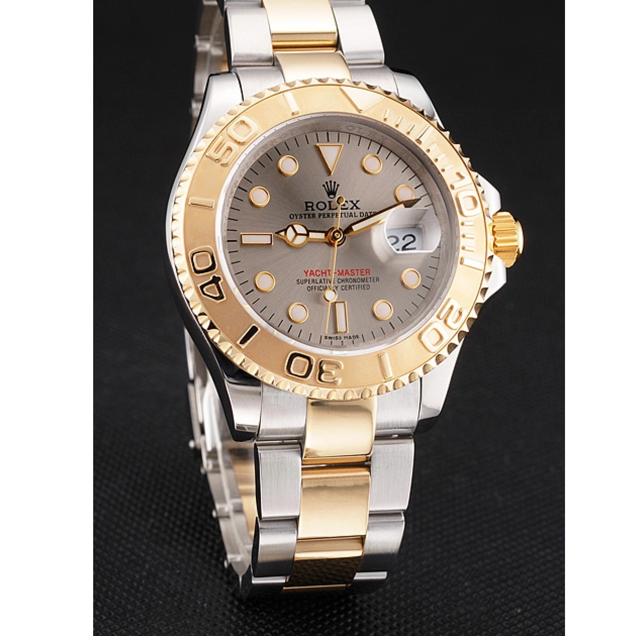 Aaa replica watch Yacht-Master Case Dial Swiss Bezel Gold Tone Steel Dial Two Gray Stainless Rolex 0723